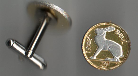 Ireland 3 Pence White Rabbit Coin Cufflinks
