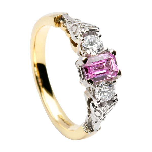 Pink Sapphire and Diamond Irish Engagement Ring
