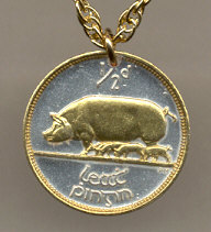 Irish 1/2 Penny Pigs & Piglets Necklace