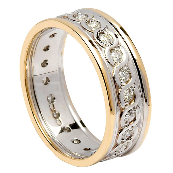Continuity Knot Wedding Bands Two Tone with Diamonds